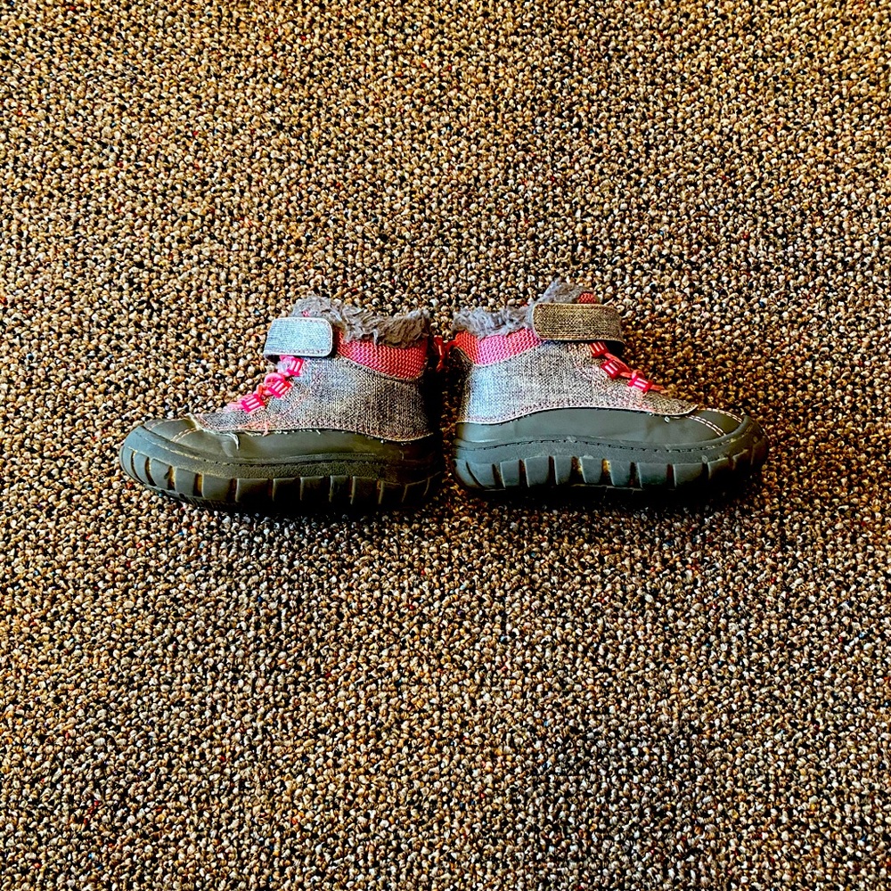Gray and pink winter boots